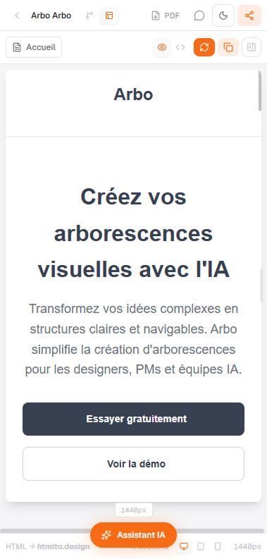 Arbo, wireframe editor on mobile
